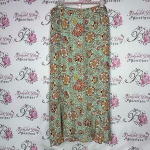 Harold’s skirt silk floral orange blue cream Print Women's Skirt long fairy hem